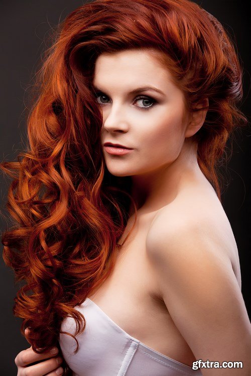 Beautiful Woman With Red Curly Hair - 9xUHQ JPEG Photo Stock