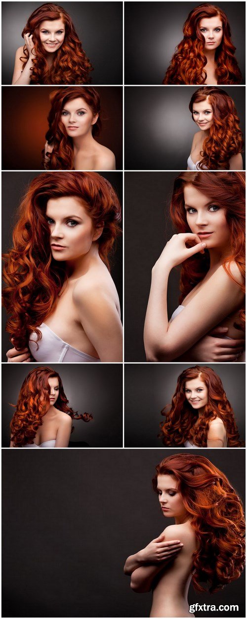 Beautiful Woman With Red Curly Hair - 9xUHQ JPEG Photo Stock