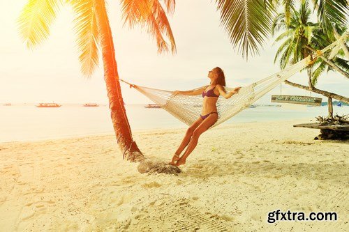 Beautiful Woman and Paradise Beach - 12xUHQ JPEG Photo Stock