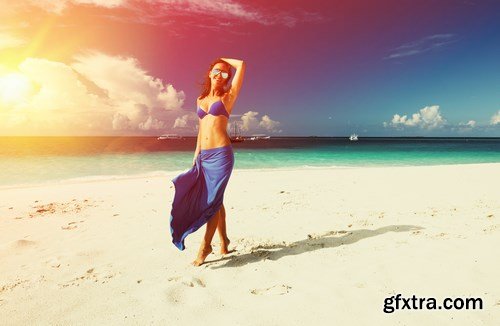 Beautiful Woman and Paradise Beach - 12xUHQ JPEG Photo Stock