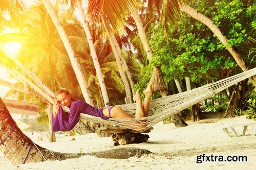 Beautiful Woman and Paradise Beach - 12xUHQ JPEG Photo Stock