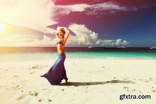 Beautiful Woman and Paradise Beach - 12xUHQ JPEG Photo Stock