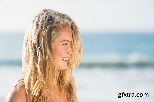 Beautiful Blonde, Beach, Laptop, Hammock - 26xUHQ JPEG Photo Stock