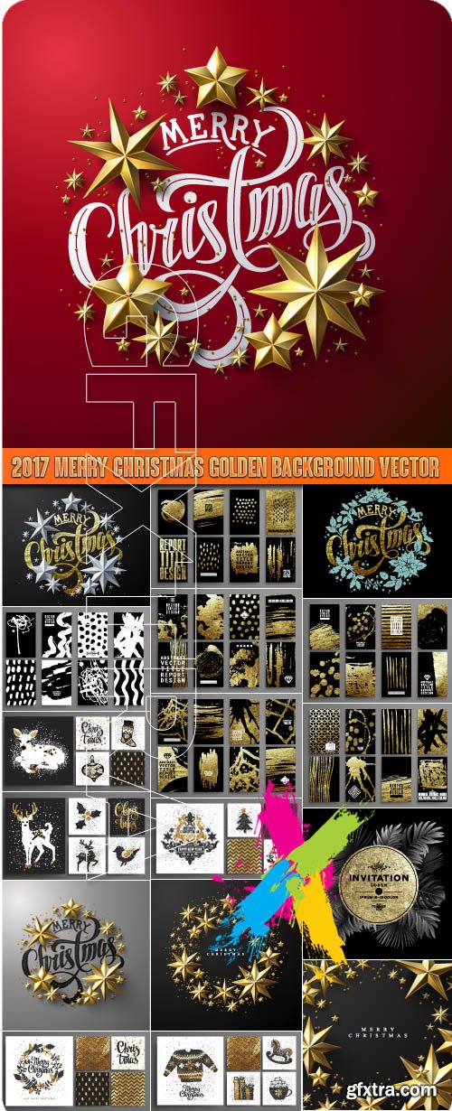 2017 Merry Christmas golden background vector