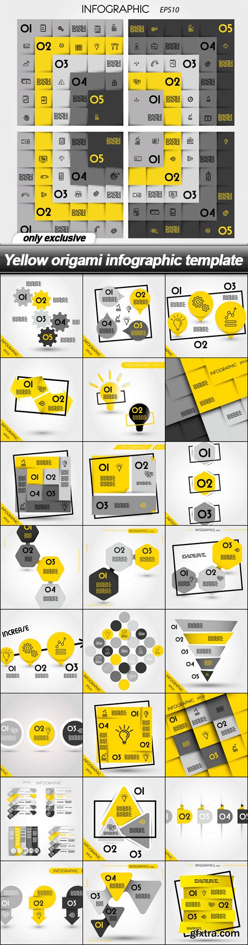 Yellow origami infographic template - 25 EPS