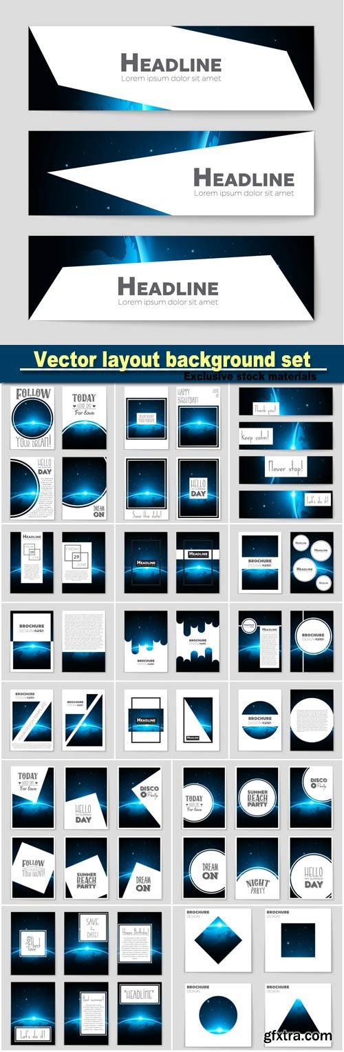 Abstract vector layout background set, mockup brochure theme style, banner