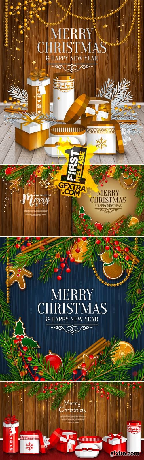 Christmas & New Year 2017 Cards Vector