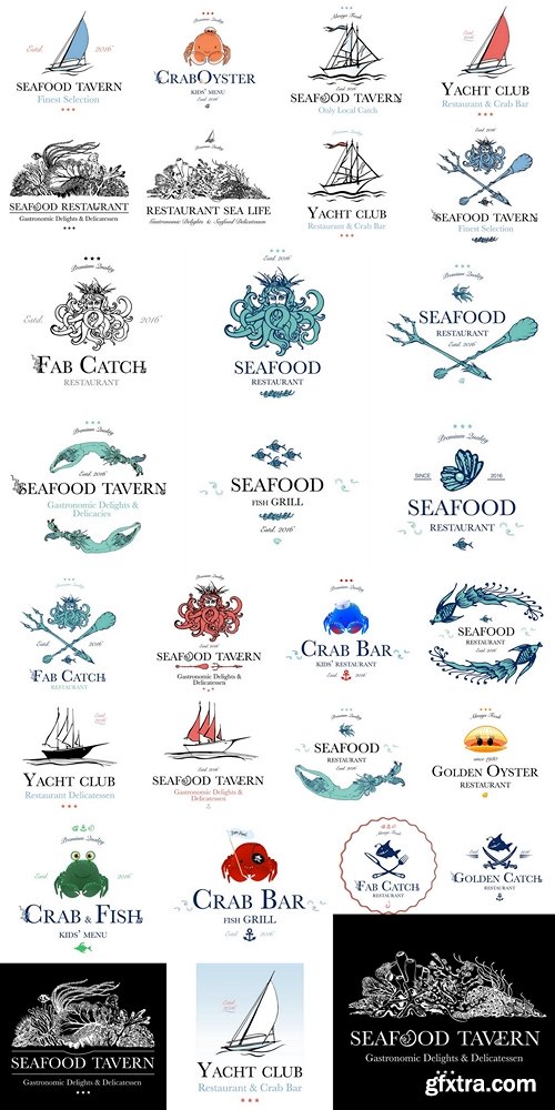 Seafood restaurant and seafood menu identity