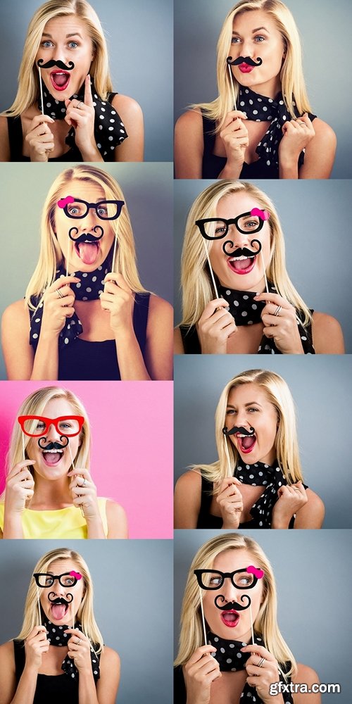 Young woman holding paper party sticks