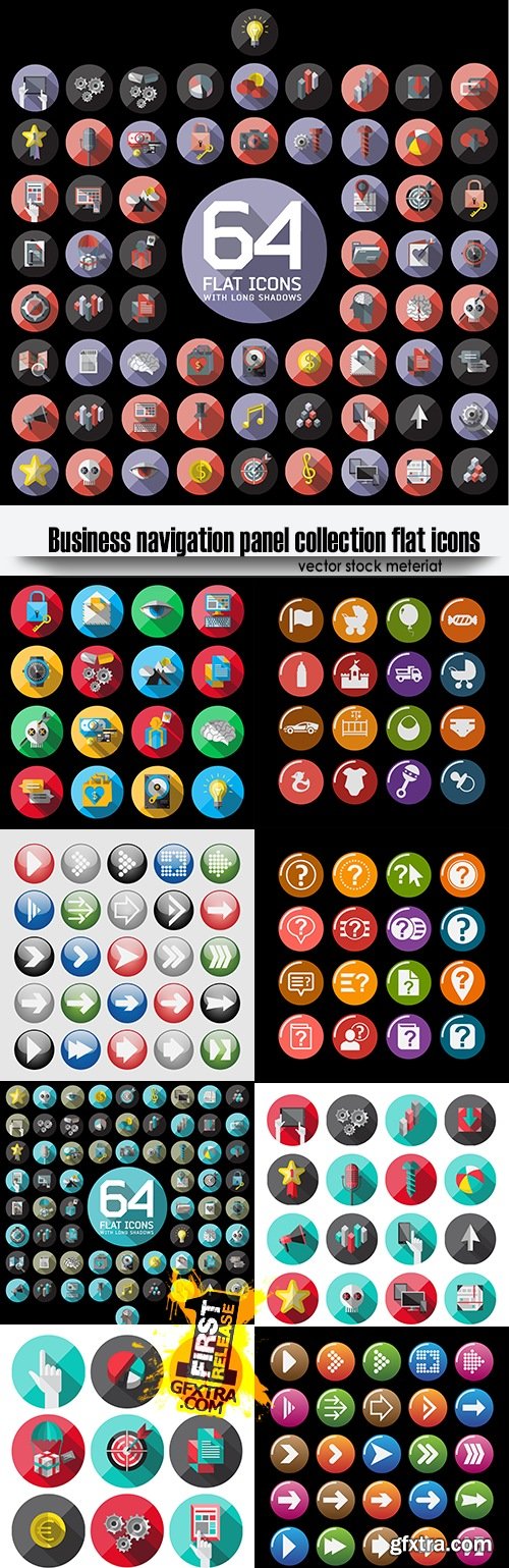 Business navigation panel collection flat icons