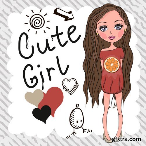 Cute Cartoon Girls 3  - 23xEPS