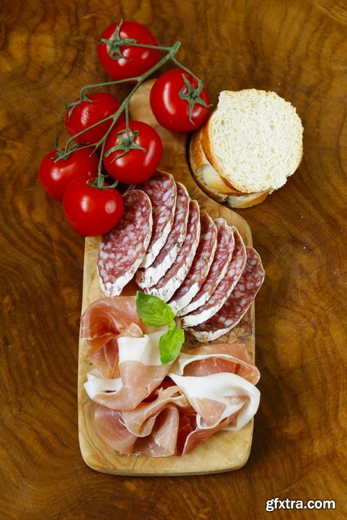 Assorted deli meats - ham, sausage, salami, parma, prosciutto, bacon - 14xUHQ JPEG Photo Stock