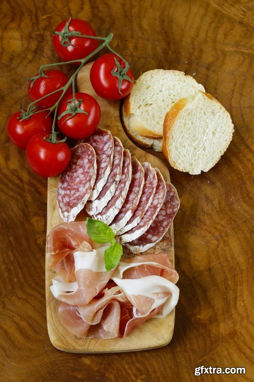 Assorted deli meats - ham, sausage, salami, parma, prosciutto, bacon - 14xUHQ JPEG Photo Stock