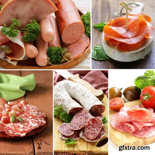 Assorted deli meats - ham, sausage, salami, parma, prosciutto, bacon - 14xUHQ JPEG Photo Stock