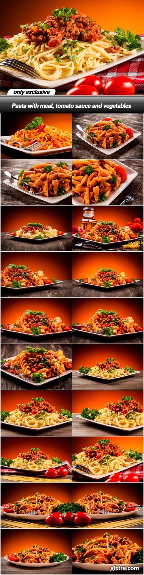 Pasta with meat, tomato sauce and vegetables - 20 UHQ JPEG