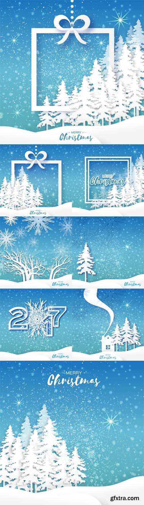 Vector Set - Origami Merry Christmas Greeting Cards