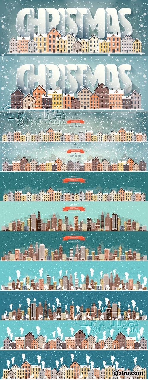 Winter City Banners Vector