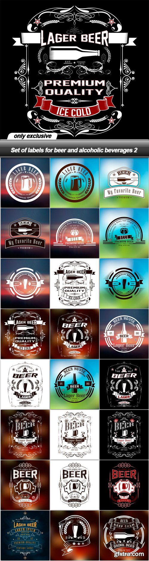 Set of labels for beer and alcoholic beverages 2 - 25 EPS