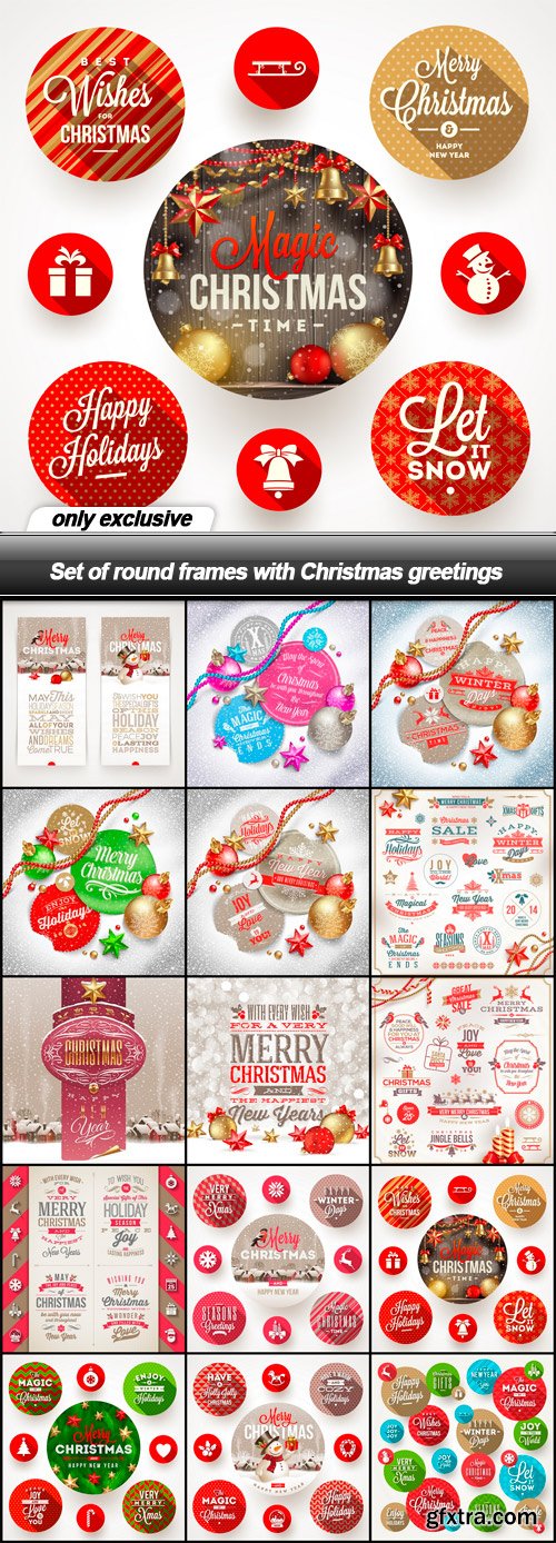 Set of round frames with Christmas greetings - 15 EPS