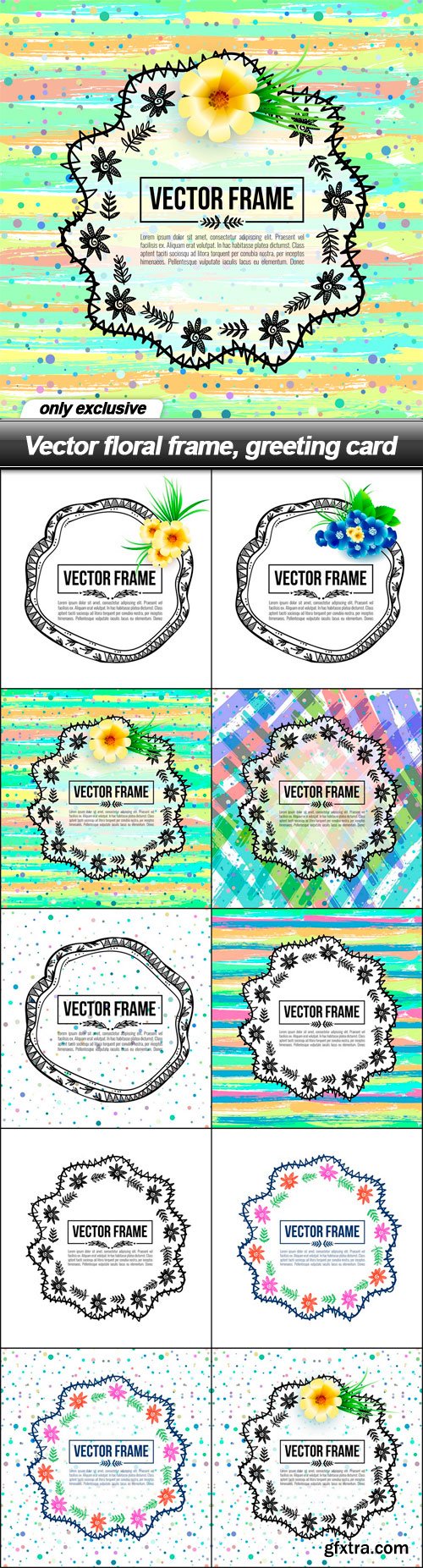 Vector floral frame, greeting card - 10 EPS