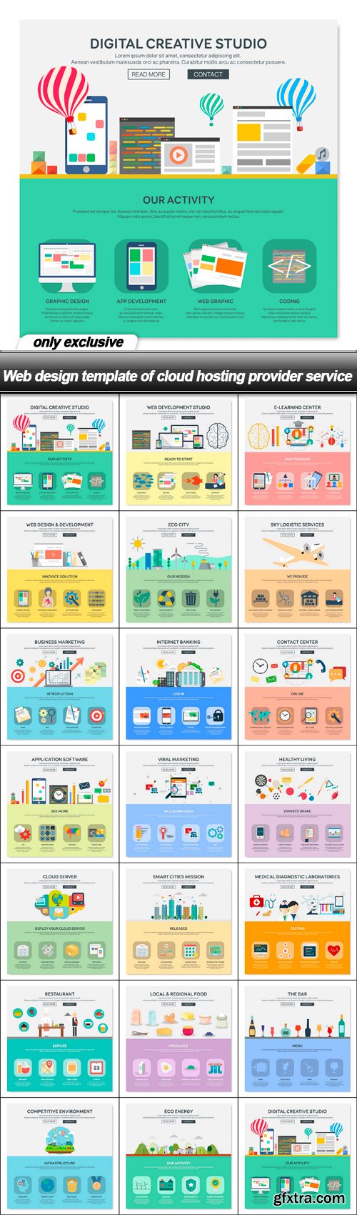 Web design template of cloud hosting provider service - 20 EPS