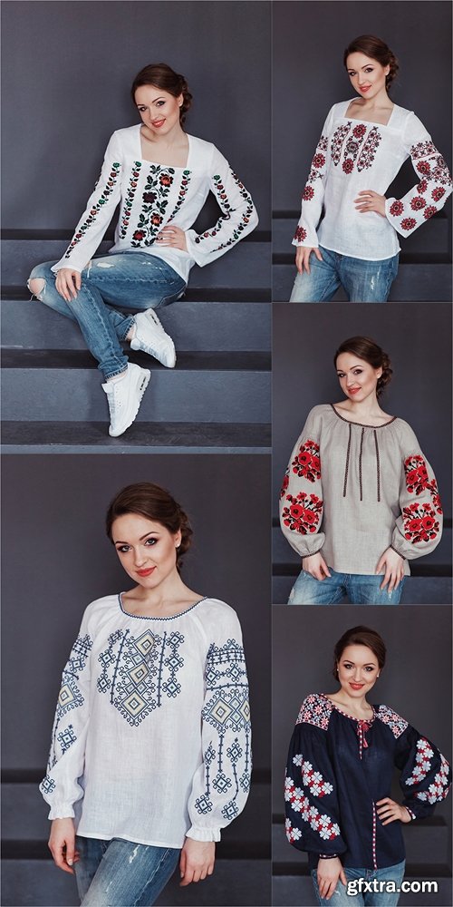 Photo of a beautiful female. Girl in traditional dress. Woman with typical Ukrainian