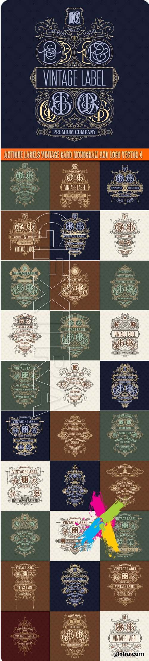 Antique labels vintage card monogram and logo vector 4