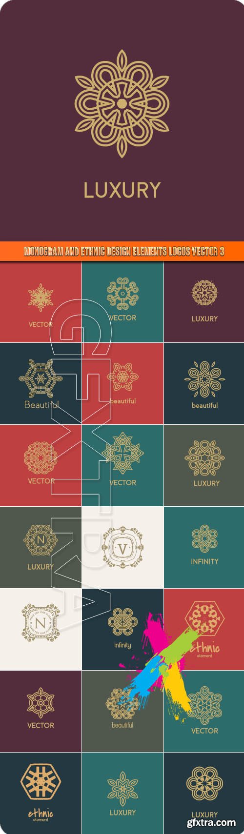 Monogram and ethnic design elements logos vector 3