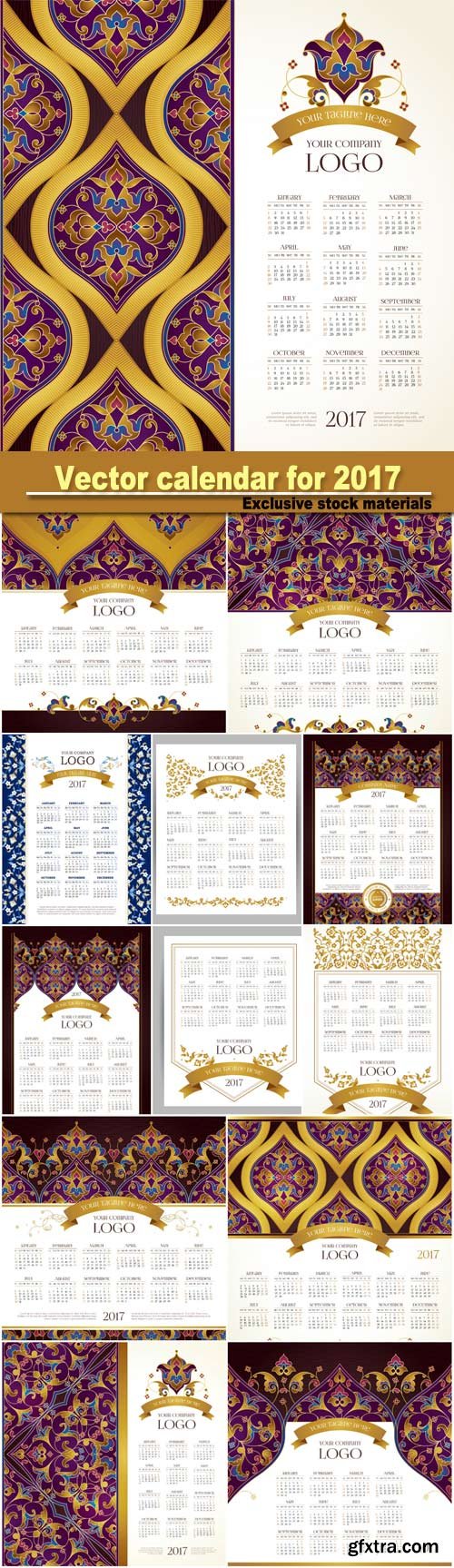 Vector calendar for 2017, floral decor