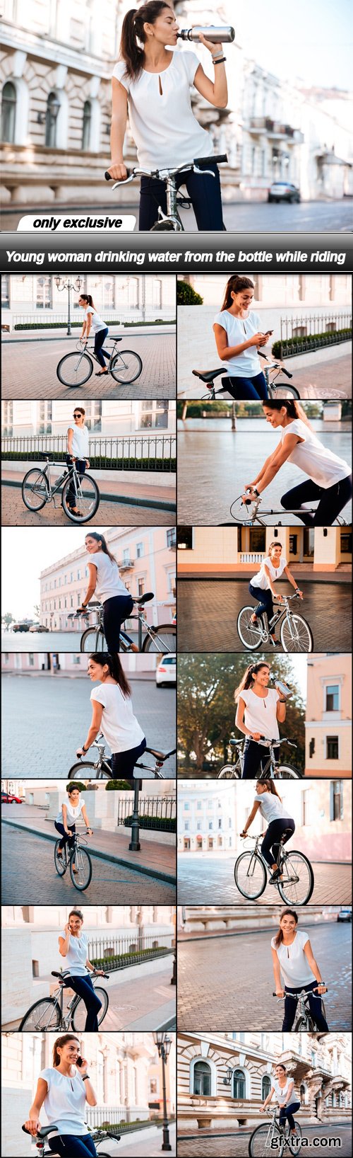 Young woman drinking water from the bottle while riding - 15 UHQ JPEG