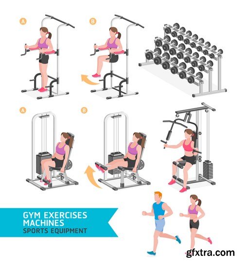 Fitness, exercise machines & gym - 16xEPS