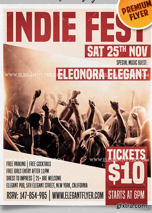 Indie Fest Flyer PSD V17 Template + Facebook Cover