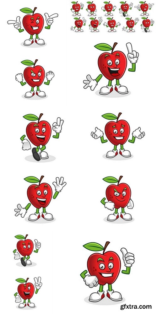 Vector set of Apple character, apple mascot
