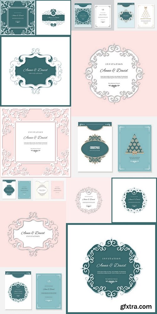 Wedding invitation card template with laser cutting frame