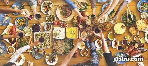 Friends celebrate and dining concept - 20xUHQ JPEG Photo Stock