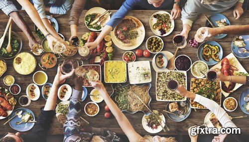Friends celebrate and dining concept - 20xUHQ JPEG Photo Stock