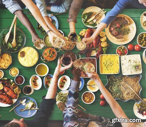 Friends celebrate and dining concept - 20xUHQ JPEG Photo Stock