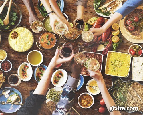 Friends celebrate and dining concept - 20xUHQ JPEG Photo Stock