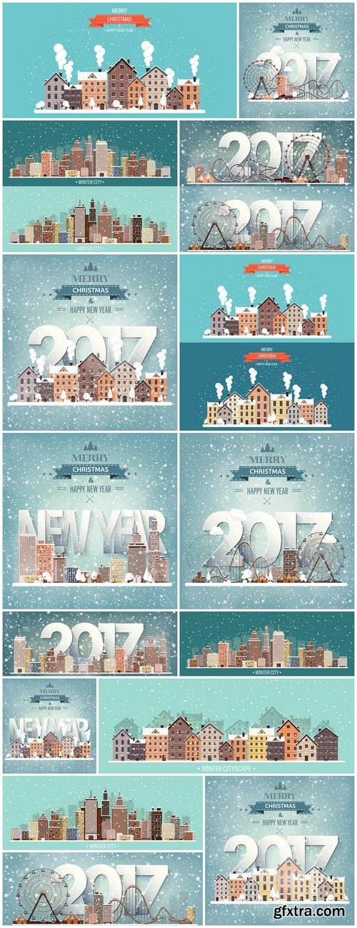 Winter Urban Landscape - Vector Illustration 2 - 15xEPS