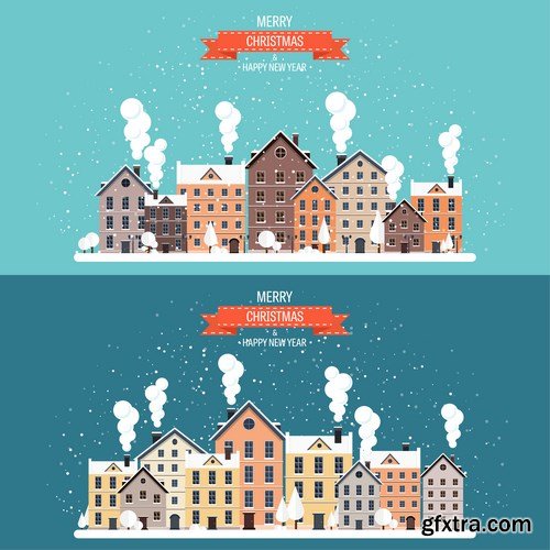 Winter Urban Landscape - Vector Illustration 2 - 15xEPS