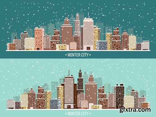 Winter Urban Landscape - Vector Illustration 2 - 15xEPS