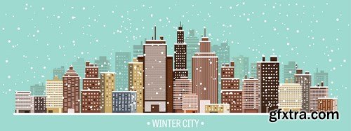 Winter Urban Landscape - Vector Illustration 2 - 15xEPS