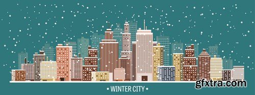 Winter Urban Landscape - Vector Illustration 2 - 15xEPS