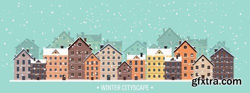 Winter Urban Landscape - Vector Illustration 2 - 15xEPS