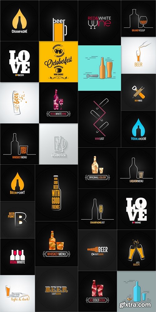 Alcohol glass and bottle line design background 5