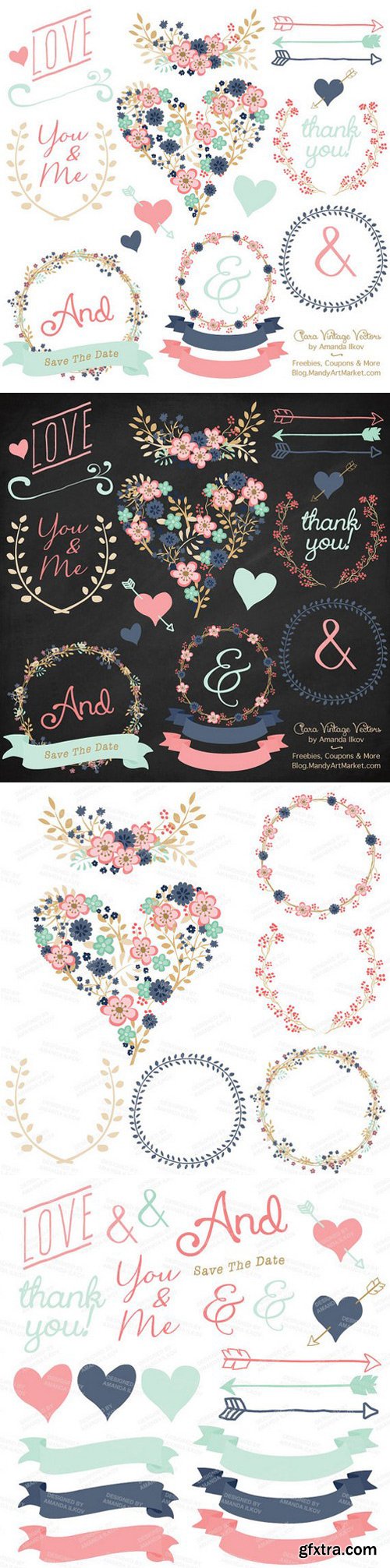 Clara Vintage Floral Heart Clipart & Vectors