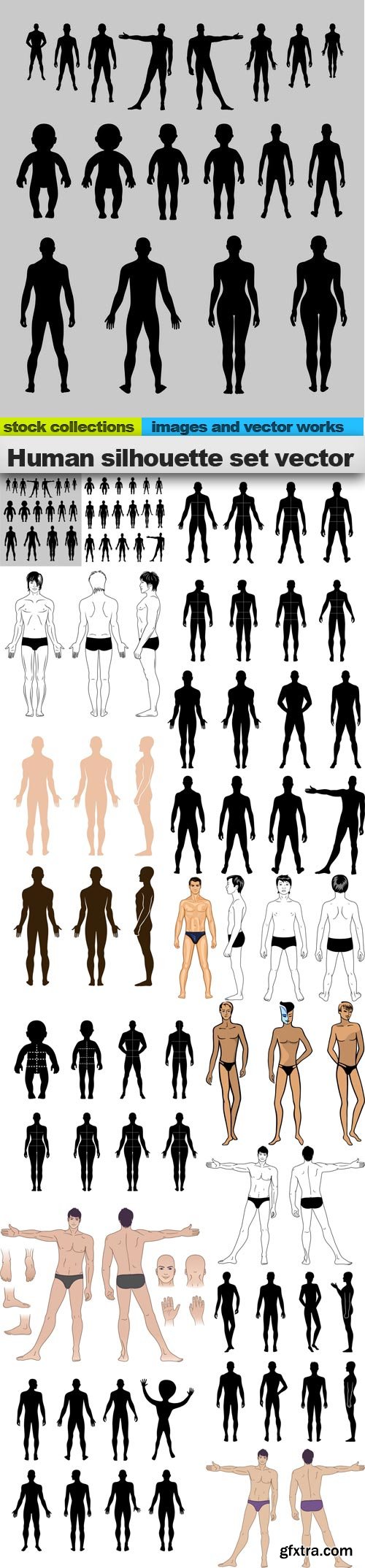 Human silhouette set vector, 15 x EPS