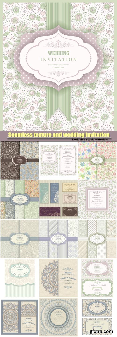 Vintage seamless texture and wedding invitation vector