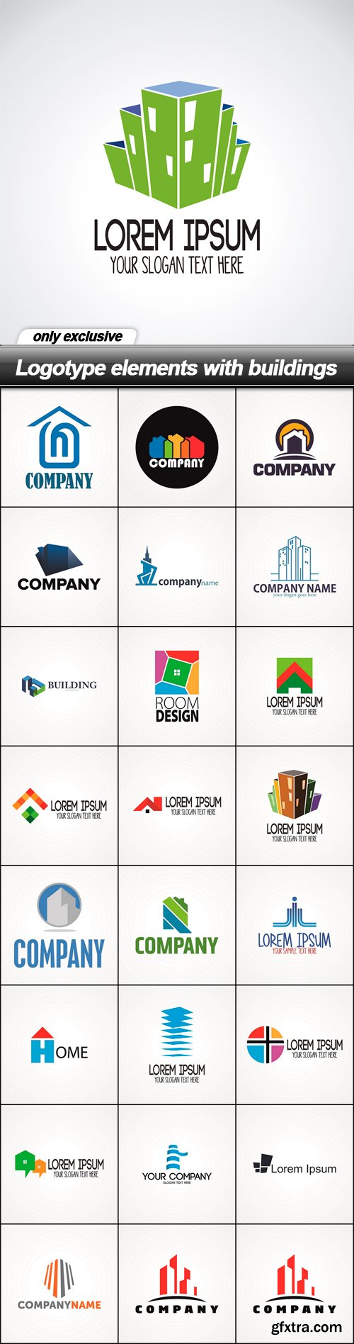 Logotype elements with buildings - 25 EPS