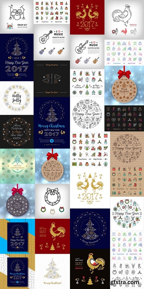 Christmas icons set, Happy New Year icon, Celebration party isolated symbols